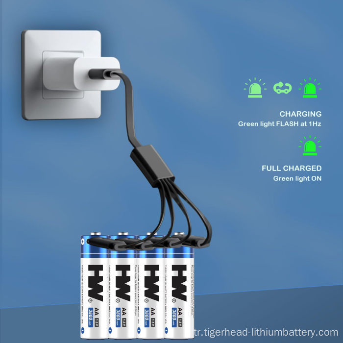 4PCS 1.5V AA 3600mWh USB-C Şarj Edilebilir Lityum Pil